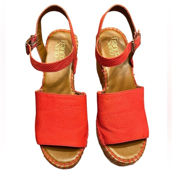 Franco Sarto Tula Platform Espadrille Wedge Sandals Orange Leather Size 7.5 - Picture 4 of 13